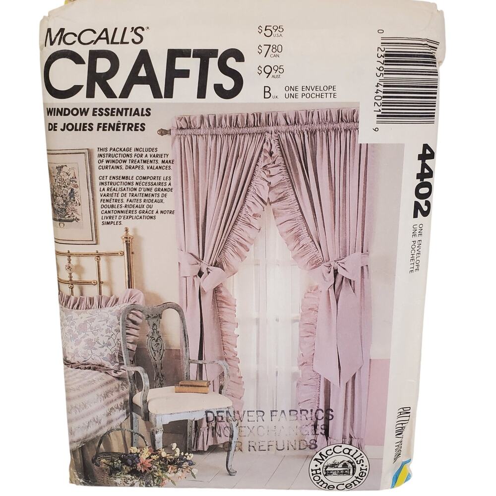 McCALLS Crafts Window Curtains Vintage Sewing Pattern UNCUT 80s 90s 4402